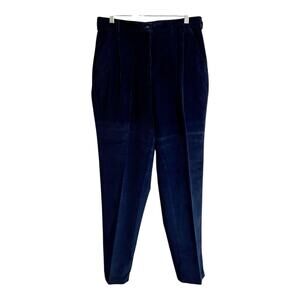 Vintage 80s Pants Women Size 16 Navy Blue High Rise Corduroy Pleated Boho Preppy